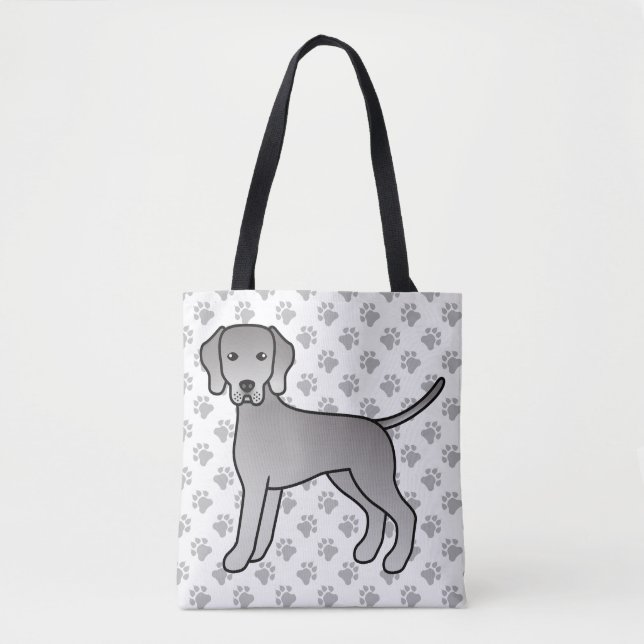 Weimaraner Hund Niedlicher Cartoon Illustration &  Tasche (Vorderseite)