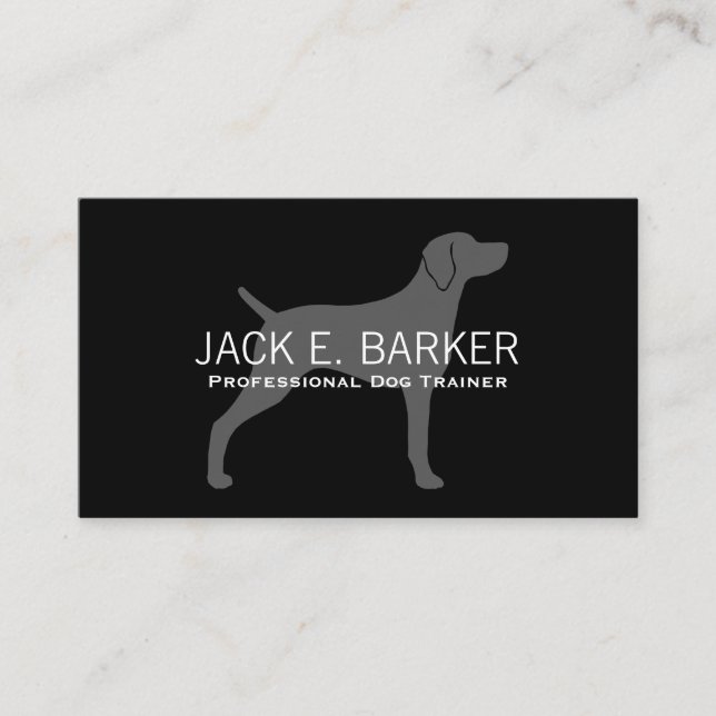 Weimaraner Hund Silhouette Grau auf schwarz Visitenkarte (Vorderseite)