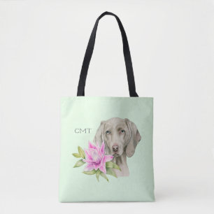 Weimaraner Hund und Lily Watercolor  Monogramm Tasche