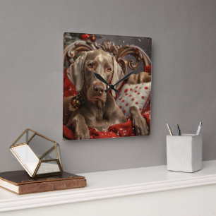 Weimaraner Hund Weihnachtsfestlich Quadratische Wanduhr