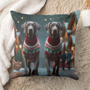 Weimaraner Hunde Weihnachten Schnee Feiertag Kissen