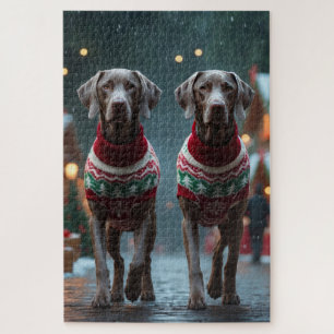 Weimaraner Hunde Weihnachten Schnee Feiertage