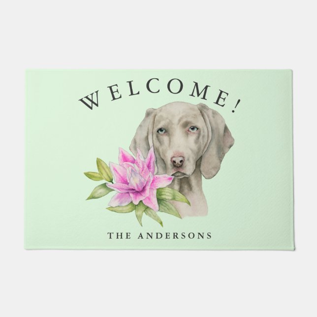 Weimaraner Hundewillkommene mit Blumenfamilie Fußmatte (Vorderseite)