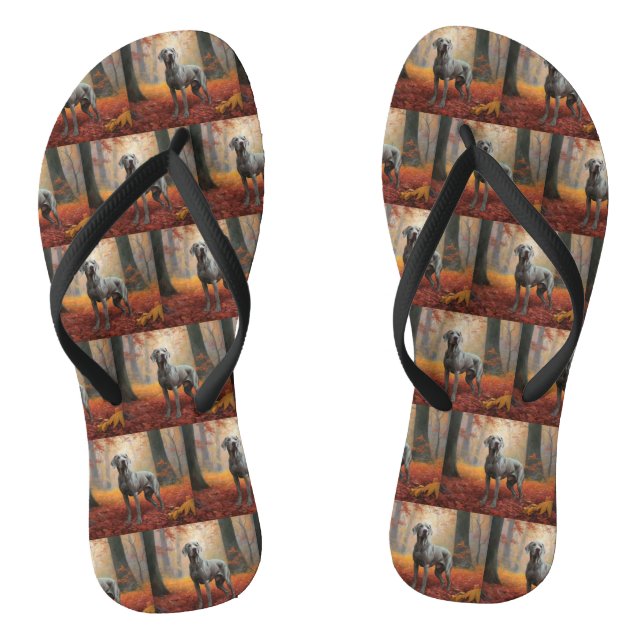 Weimaraner im Herbst Leaves Fall Inspiriert Flip Flops (Fußbett)