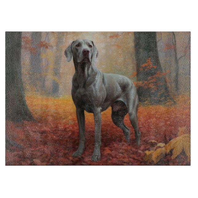Weimaraner im Herbst Leaves Fall Inspiriert Schneidebrett (Vorderseite)