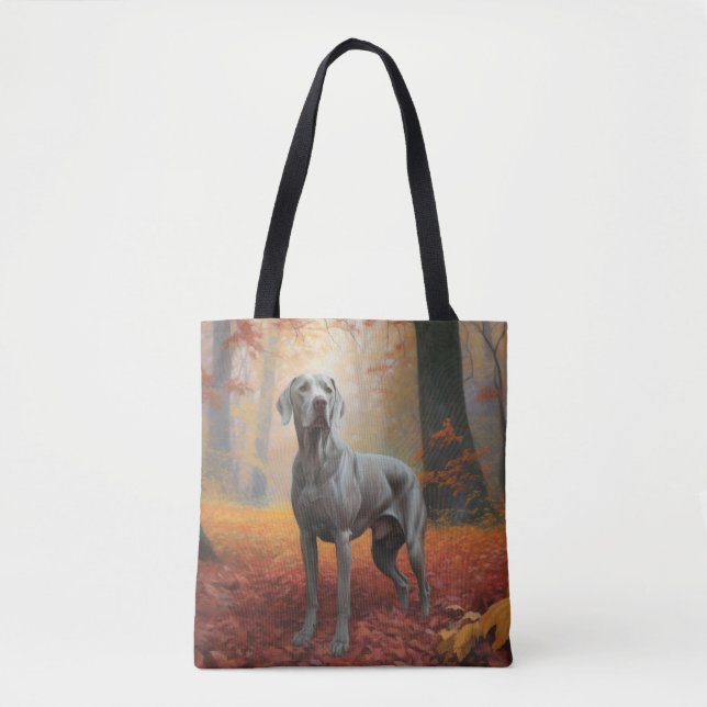 Weimaraner im Herbst Leaves Fall Inspiriert Tasche (Vorderseite)