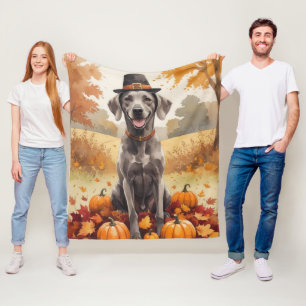 Weimaraner im Herbstlaub Thanksgiving Kunst Fleecedecke