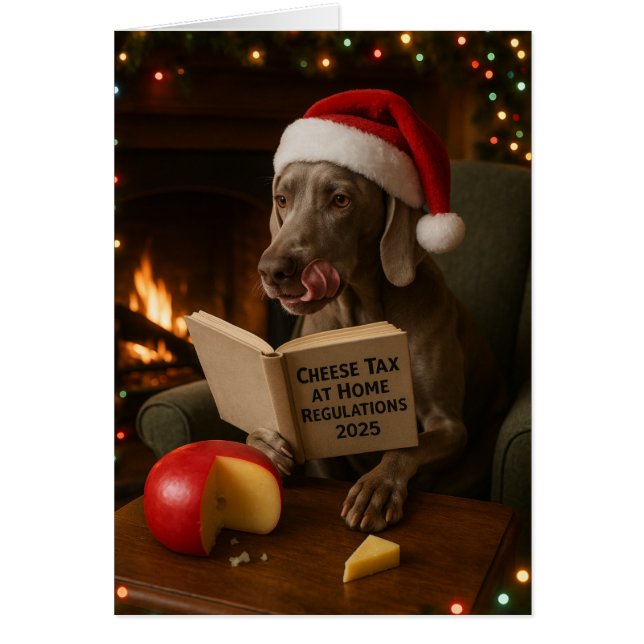 Weimaraner 'Käse-Steuer' Weihnachtskarte (Vorne)