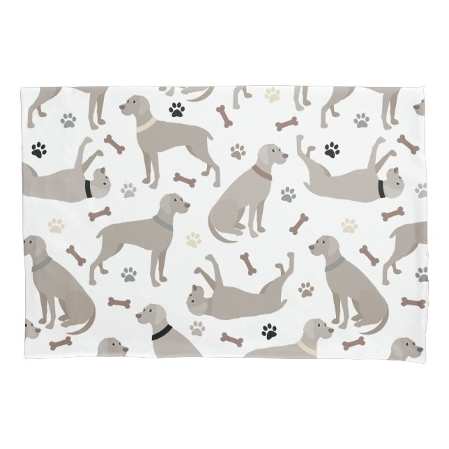Weimaraner Knochen und Paws Weißkissenkoffer Kissenbezug (Vorderseite)