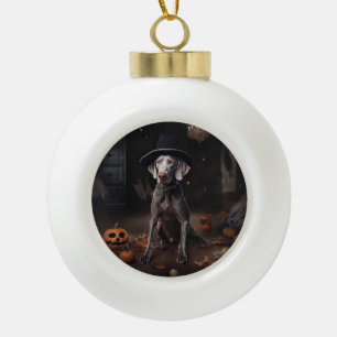 Weimaraner Kürbisse Halloween Gruselig Keramik Kugel-Ornament