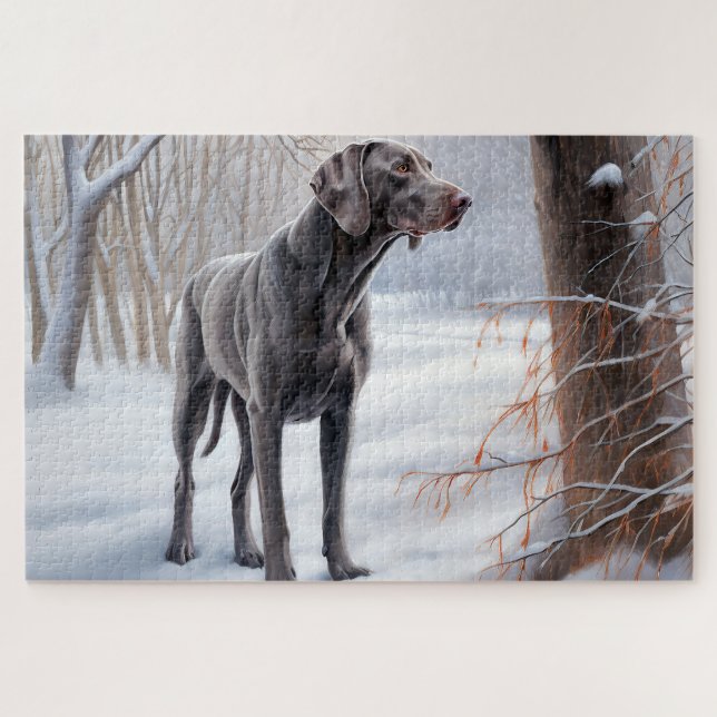 Weimaraner lassen es Schnee Weihnachten (Horizontal)