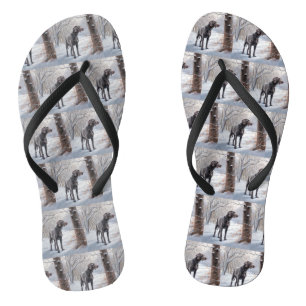 Weimaraner lassen es Schnee Weihnachten Flip Flops