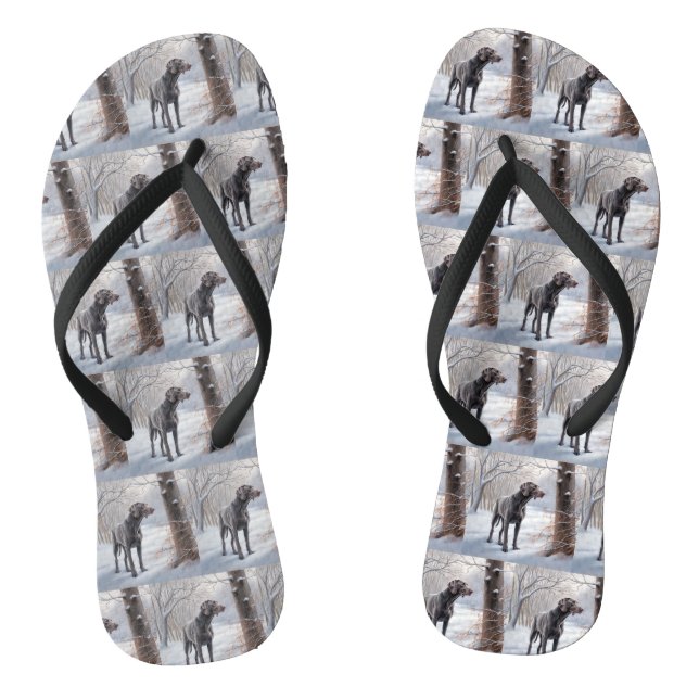 Weimaraner lassen es Schnee Weihnachten Flip Flops (Fußbett)