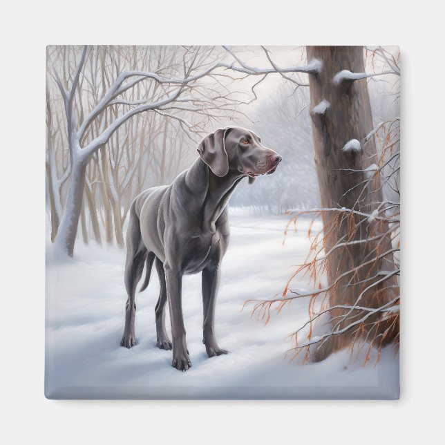 Weimaraner lassen es Schnee Weihnachten Magnet (Vorne)