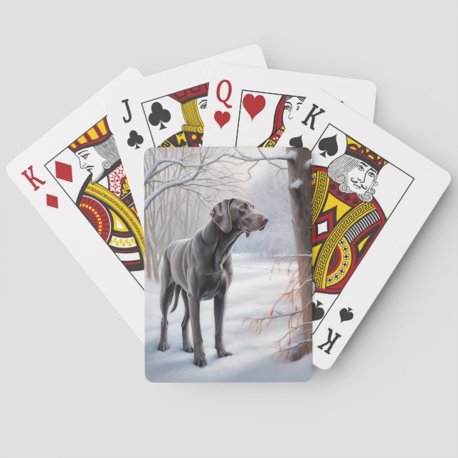 Weimaraner lassen es Schnee Weihnachten Spielkarten (Rückseite)