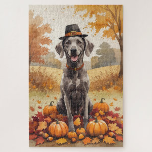 Weimaraner lässt Erntedank im Herbst Kunst