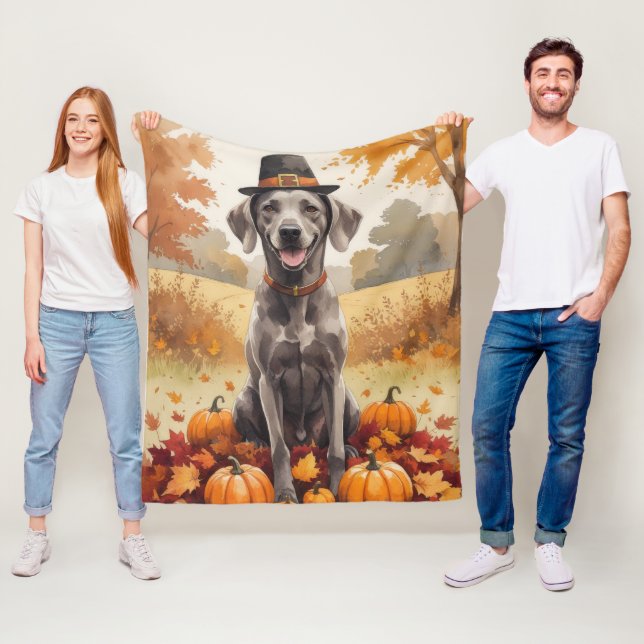 Weimaraner lässt Erntedank im Herbst Kunst Fleecedecke (Beispiel)