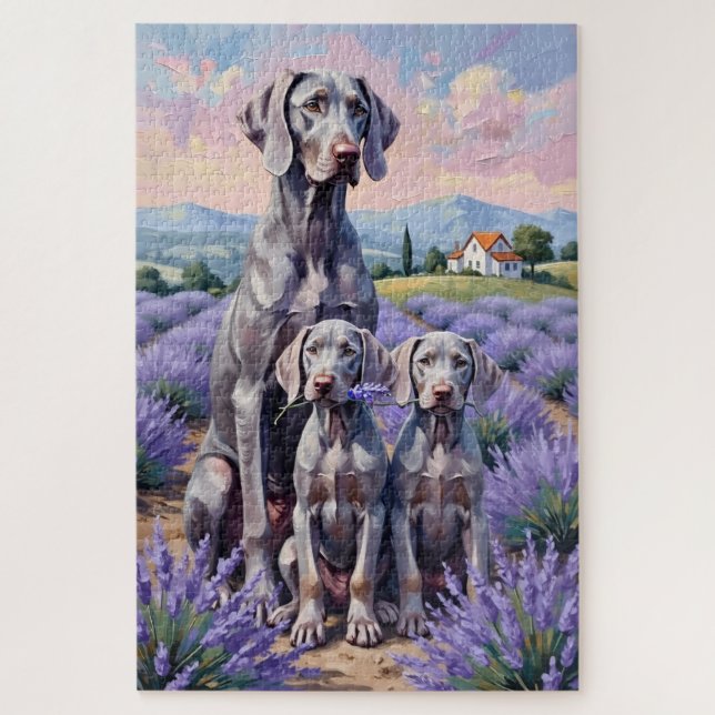 Weimaraner Lavendel-Feld-Kunst (Vertikal)