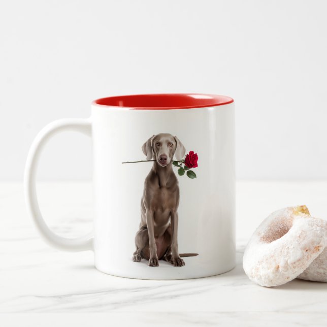 Weimaraner Love Zweifarbige Tasse (Mit Donut)