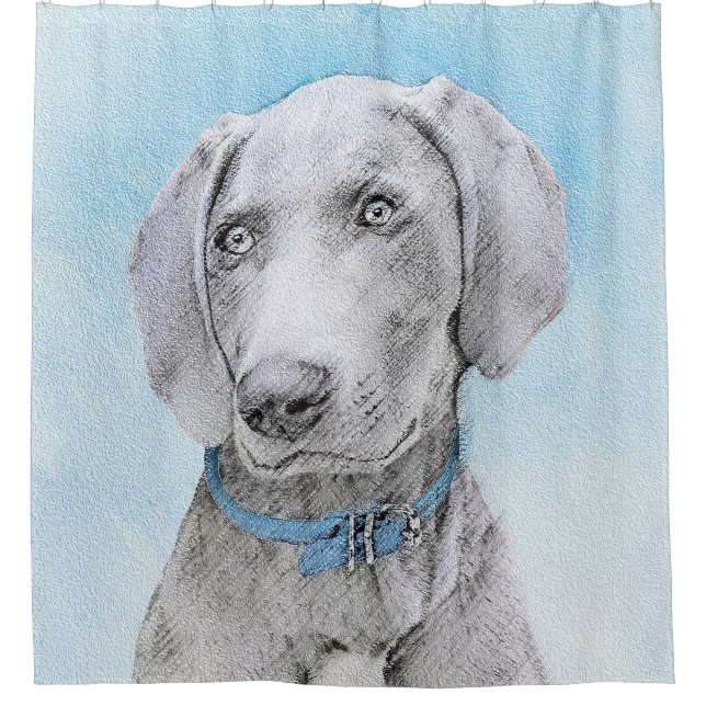Weimaraner Malerei - Niedliche Original Hunde Kuns Duschvorhang (Vorderseite)