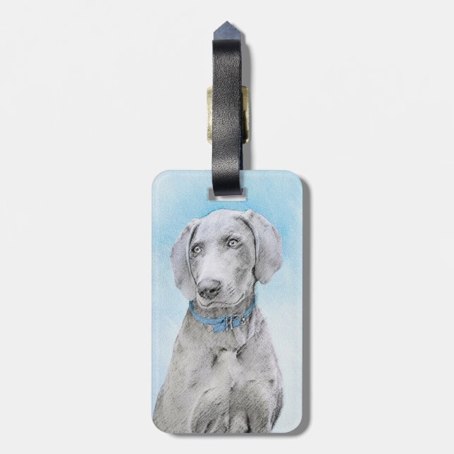 Weimaraner Malerei - Niedliche Original Hunde Kuns Gepäckanhänger (Rückseite vertikal)