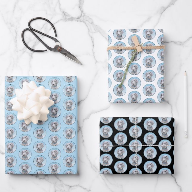 Weimaraner Malerei - Niedliche Original Hunde Kuns Geschenkpapier Set (Vorderseite)