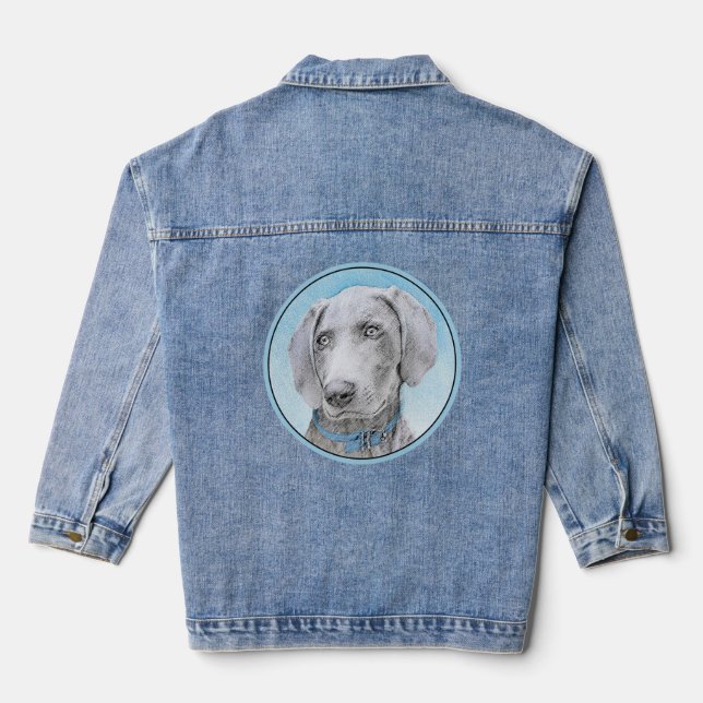 Weimaraner Malerei - Niedliche Original Hunde Kuns Jeansjacke (Rückseite)