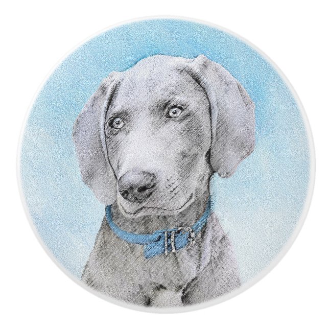 Weimaraner Malerei - Niedliche Original Hunde Kuns Keramikknauf (Vorderseite)