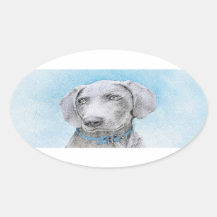 Weimaraner Malerei - Niedliche Original Hunde Kuns Ovaler Aufkleber