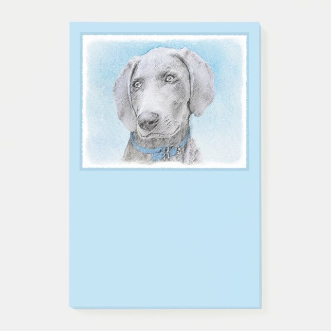 Weimaraner Malerei - Niedliche Original Hunde Kuns Post-it Klebezettel (Vorderseite)