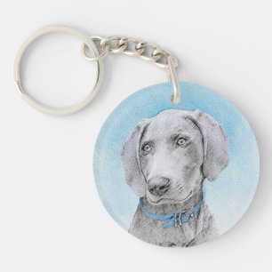 Weimaraner Malerei - Niedliche Original Hunde Kuns Schlüsselanhänger
