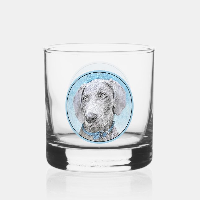 Weimaraner Malerei - Niedliche Original Hunde Kuns Whiskyglas (Vorderseite)
