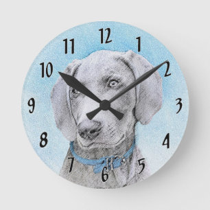 Weimaraner Malerei - Niedliche Original Hundekunst Runde Wanduhr