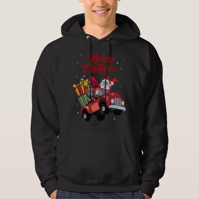 Weimaraner mit dem Weihnachtsmann im roten Lkw-Hun Hoodie (Vorderseite)