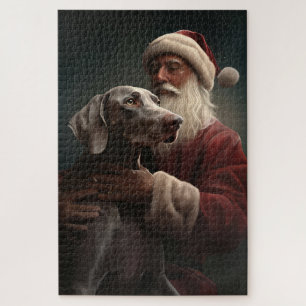 Weimaraner mit Santa Claus Festive Weihnachten