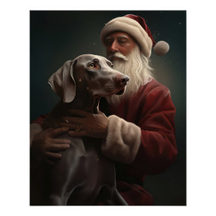 Weimaraner mit Santa Claus Festive Weihnachten Poster