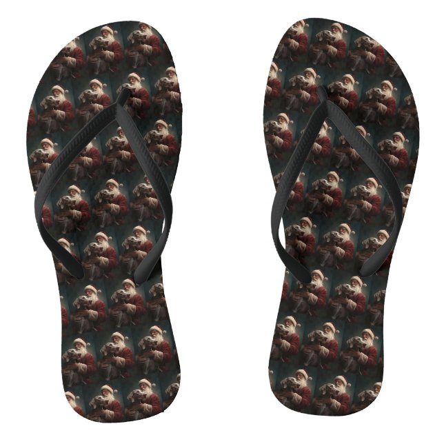 Weimaraner mit Weihnachtsmann Weihnachten Flip Flops (Fußbett)