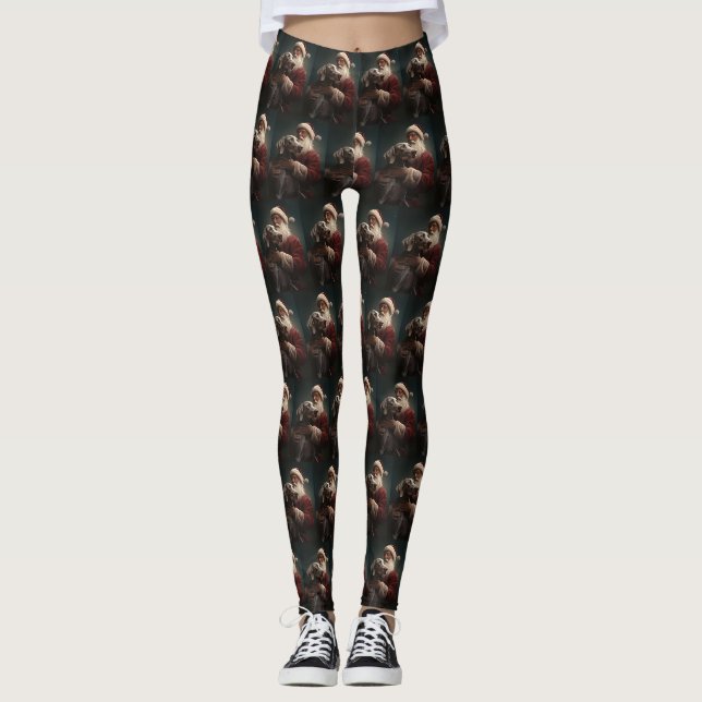 Weimaraner mit Weihnachtsmann Weihnachten Leggings (Vorderseite)