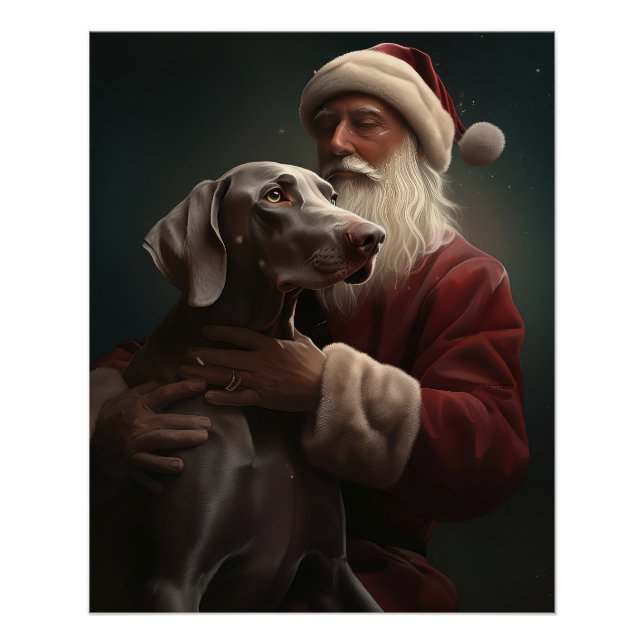 Weimaraner mit Weihnachtsmann Weihnachten Poster (Vorderseite)