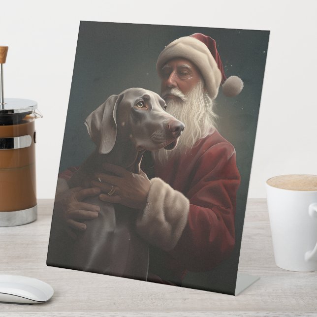 Weimaraner mit Weihnachtsmann Weihnachten Sockelschild (In Situ)