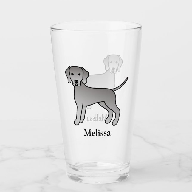 Weimaraner Niedlich Cartoon Dog & Name Glas (Vorderseite)