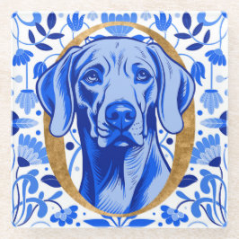 Weimaraner peering thru the letter "O" in Gold Glasuntersetzer
