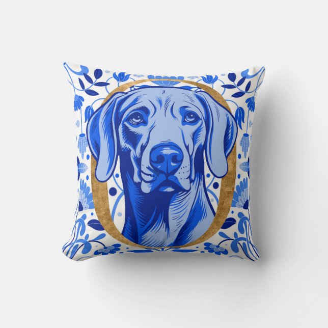 Weimaraner peering thru the letter "O" in Gold Kissen (Vorderseite)