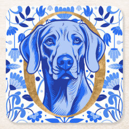 Weimaraner peering thru the letter "O" in Gold Rechteckiger Pappuntersetzer