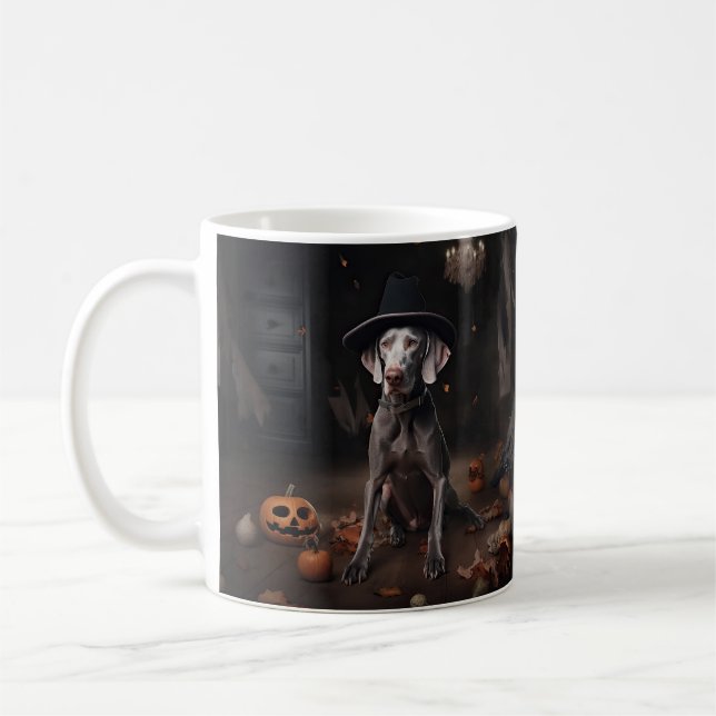 Weimaraner Pumpkins Halloween Beängstigend Kaffeetasse (Links)