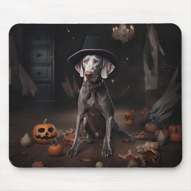 Weimaraner Pumpkins Halloween Beängstigend Mousepad (Vorne)