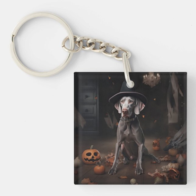 Weimaraner Pumpkins Halloween Beängstigend Schlüsselanhänger (Vorderseite)