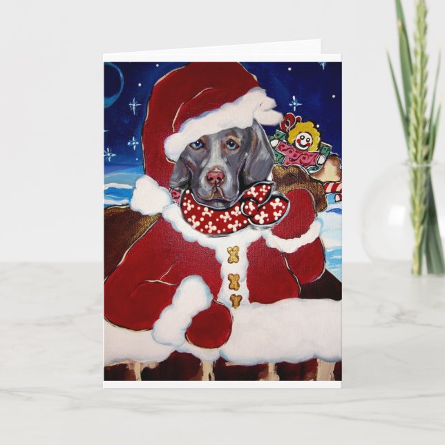 Weimaraner Santa Feiertagskarte (Vorderseite)