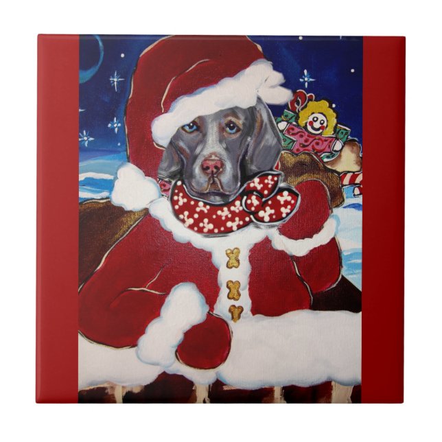 Weimaraner Santa Fliese (Vorderseite)