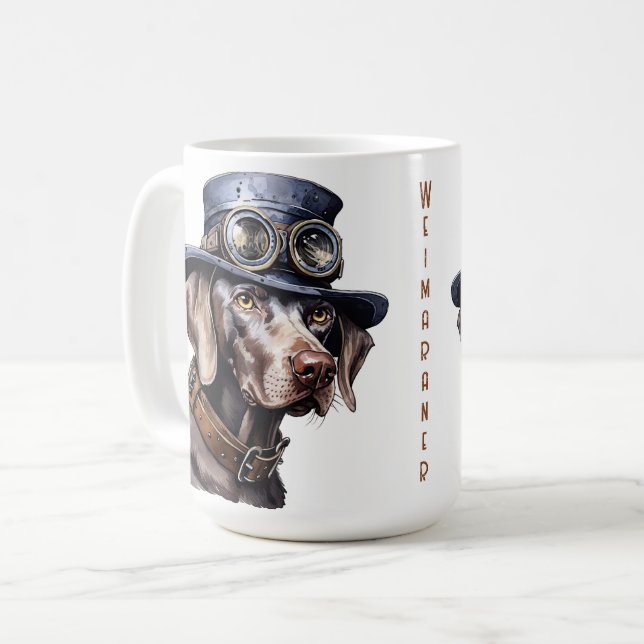 Weimaraner-Steampunk-Hund Kaffeetasse (Vorderseite Links)